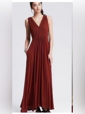 Banana Republic Rust Red V-Neck Maxi Dress